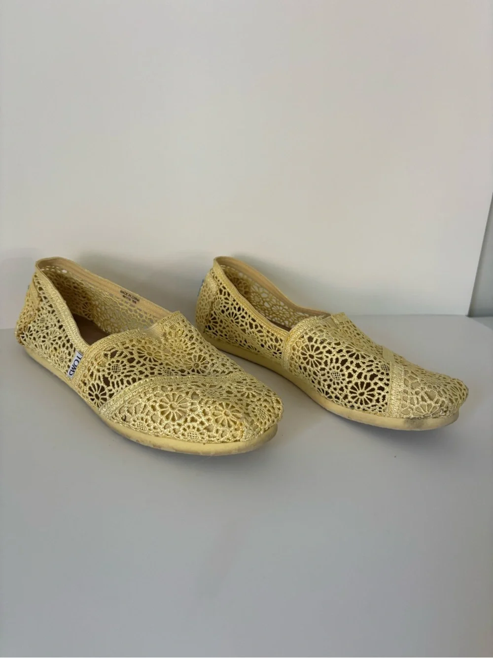 TOMS Women's Crochet Slip-On Flats in Pale Yellow